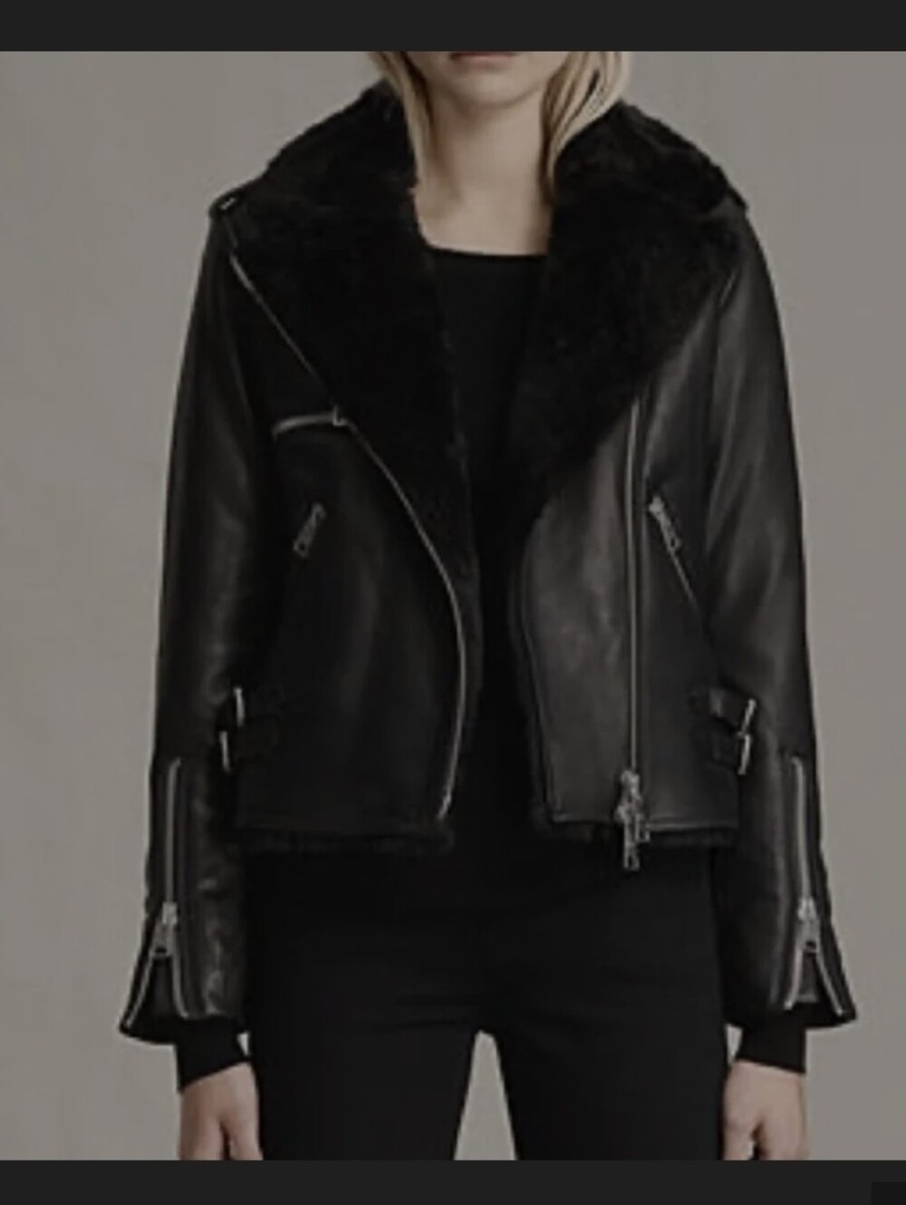 ALL SAINTS NWOT FUR LINED REAL LEATHER BIKER STYLE JACKET SZ 2